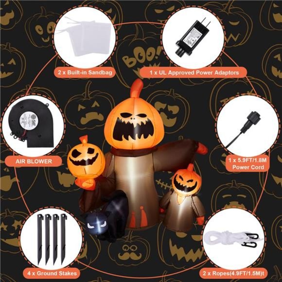 Halloween Inflatable Pumpkin Blow up LED Light Outdoor Yard Decor 5FT - Picture 7 of 10